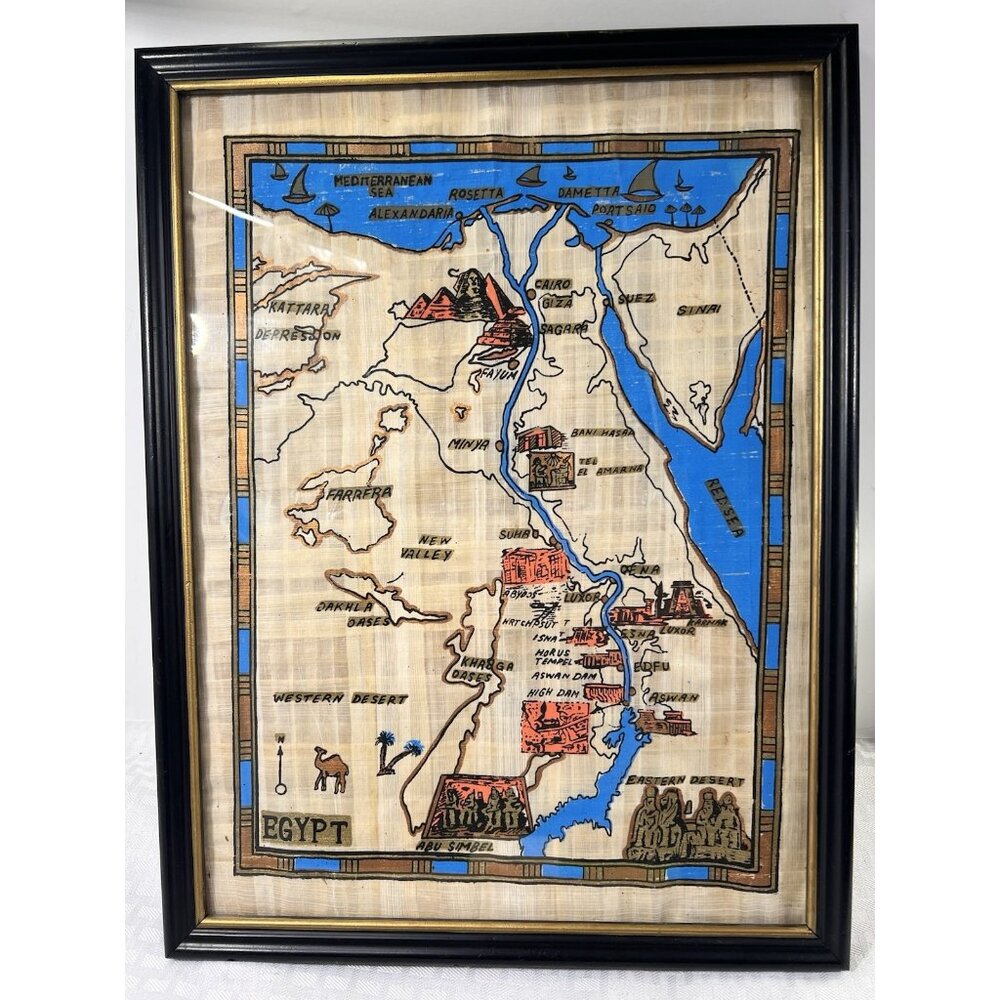 Framed Papyrus Egypt Map 15”x11” Approximately Without‎ Frame